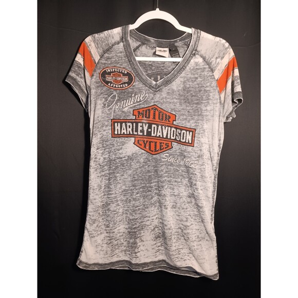 Harley-Davidson Tops - Harley Davidson Women’s Medium V‑Neck T‑Shirt Paper Thin Bling Graphic Tee VTG